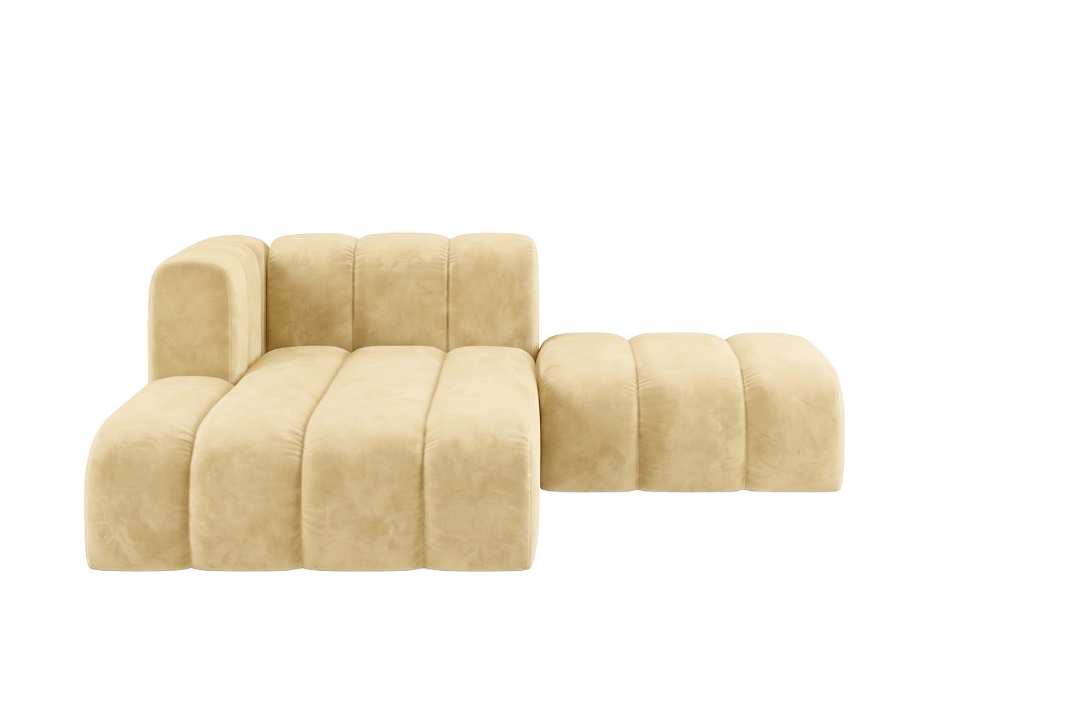 CHAISELONGUE Modulare Mit Hocker, Velvet-Stoff Riviera, Buttergelb, Links, GRAND - Hellgelb, Holz (204/179cm) - Kaiser Möbel