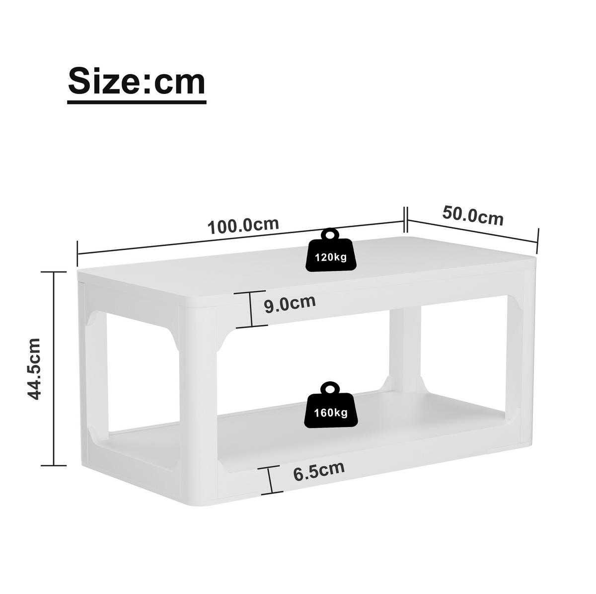 COUCHTISCH in Weiß mit 2 Ablagefächern und 3 cm starker Tischplatte für Wohn- und Schlafzimmer, B100/T50/H44,5 cm - Weiß, Holzwerkstoff (50/100/44.5cm) - STILVORA