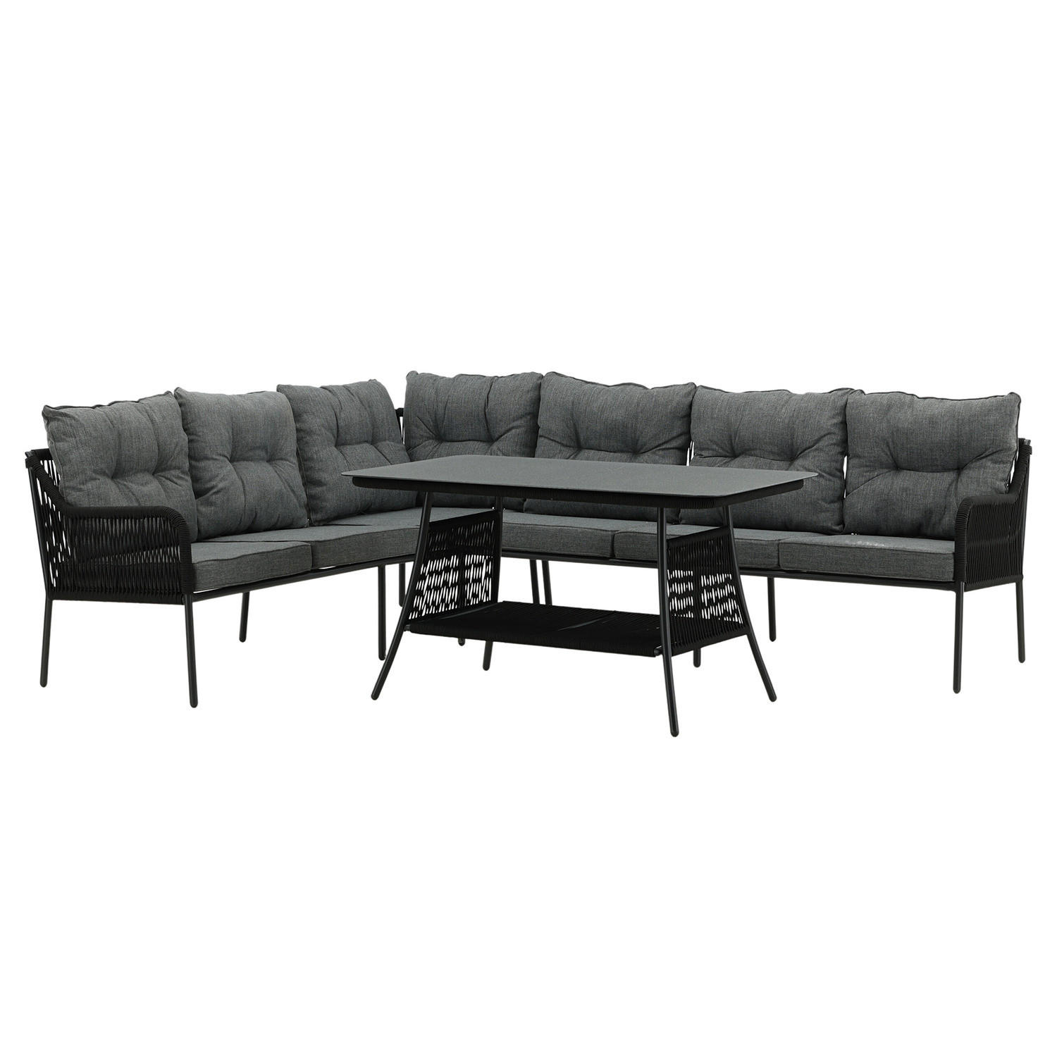 LOUNGEGRUPPE - 2-teilig - Schwarz - Stahl - 193 x 70 x 64 cm - Schwarz, Metall - home24