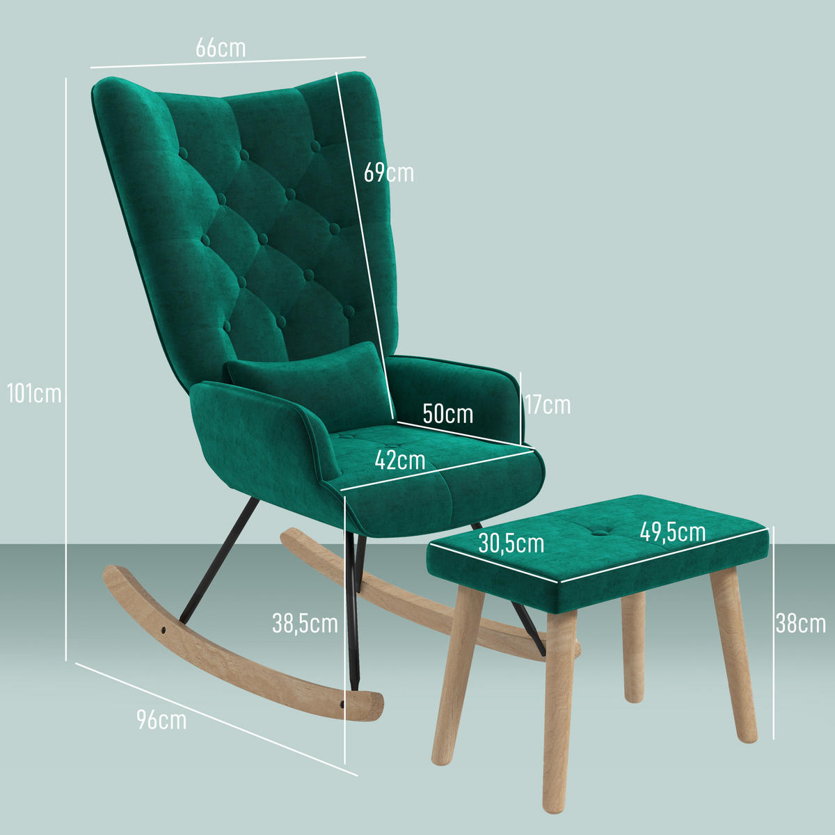 SCHAUKELSESSEL mit Hocker - Grün, Kunststoff (96/101/66cm) - HOMCOM