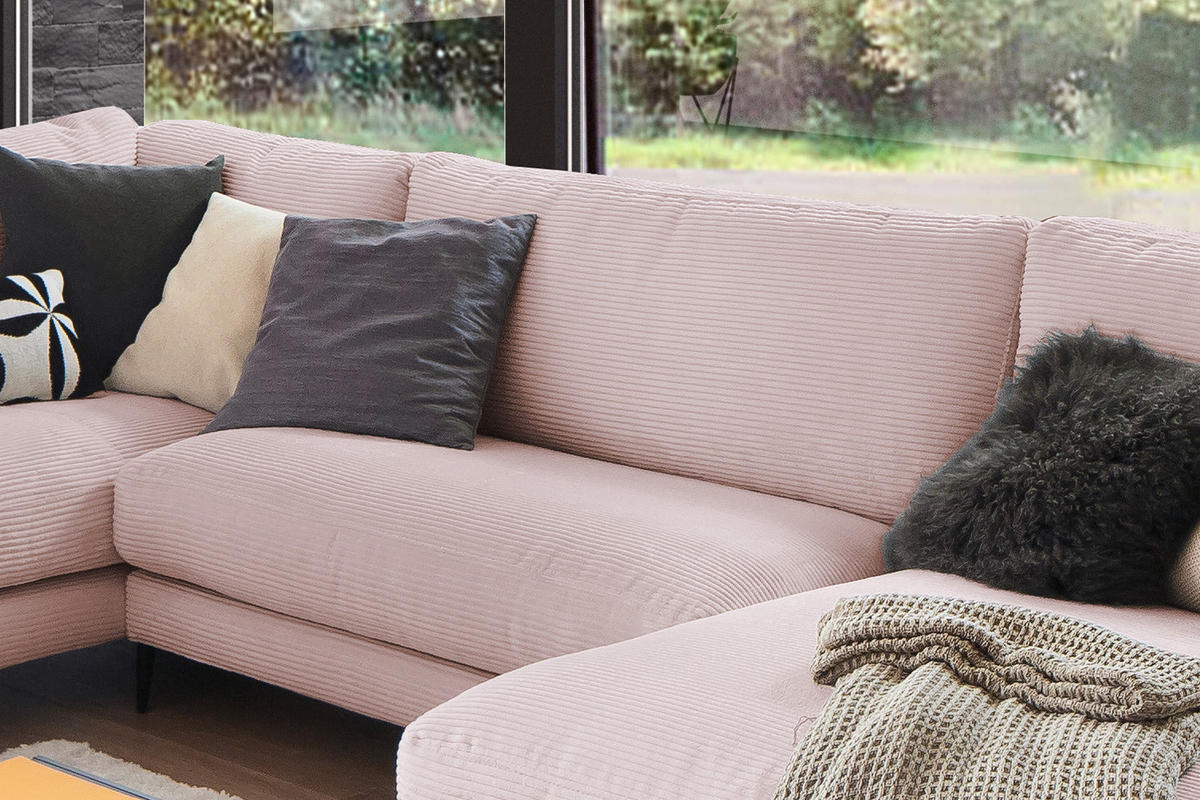 WOHNLANDSCHAFT CARA Pink Cord - Pink/Roségold, Textil (341/84/223cm) - KAWOLA