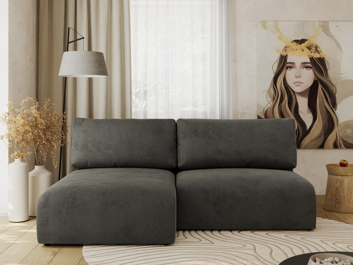 ECKSCHLAFSOFA VIVO L Dunkelgrau Velvet - links - Dunkelgrau/Schwarz, Kunststoff/Textil (223/150cm) - MKS