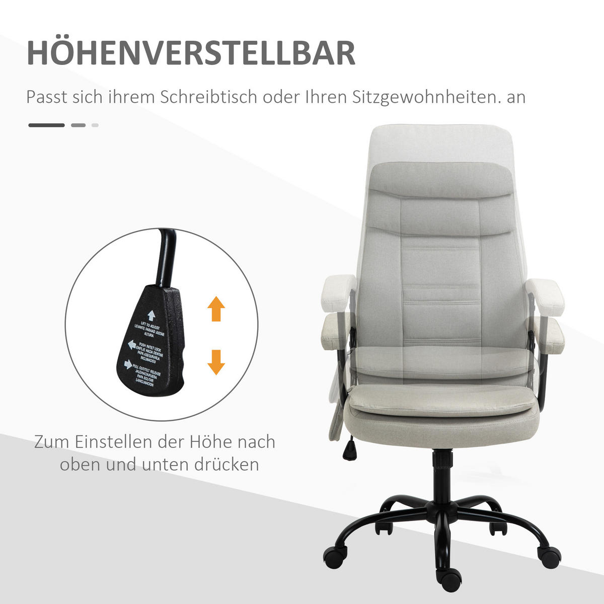 MASSAGEBÜROSTUHL Drehstuhl höhenverstellbar Lendenwirbelsäulenmassage Beige - Beige, Kunststoff (70/121/63cm) - Vinsetto