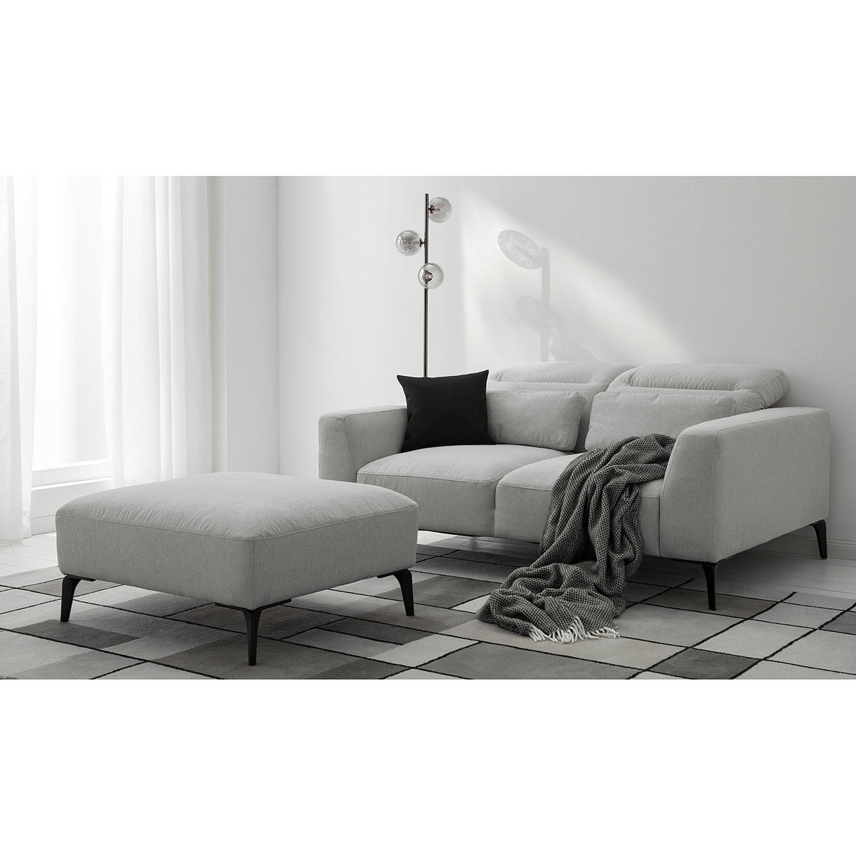 2-SITZER SOFA - Schwarz/Hellblau, Textil/Metall (170/73/107cm) - home24