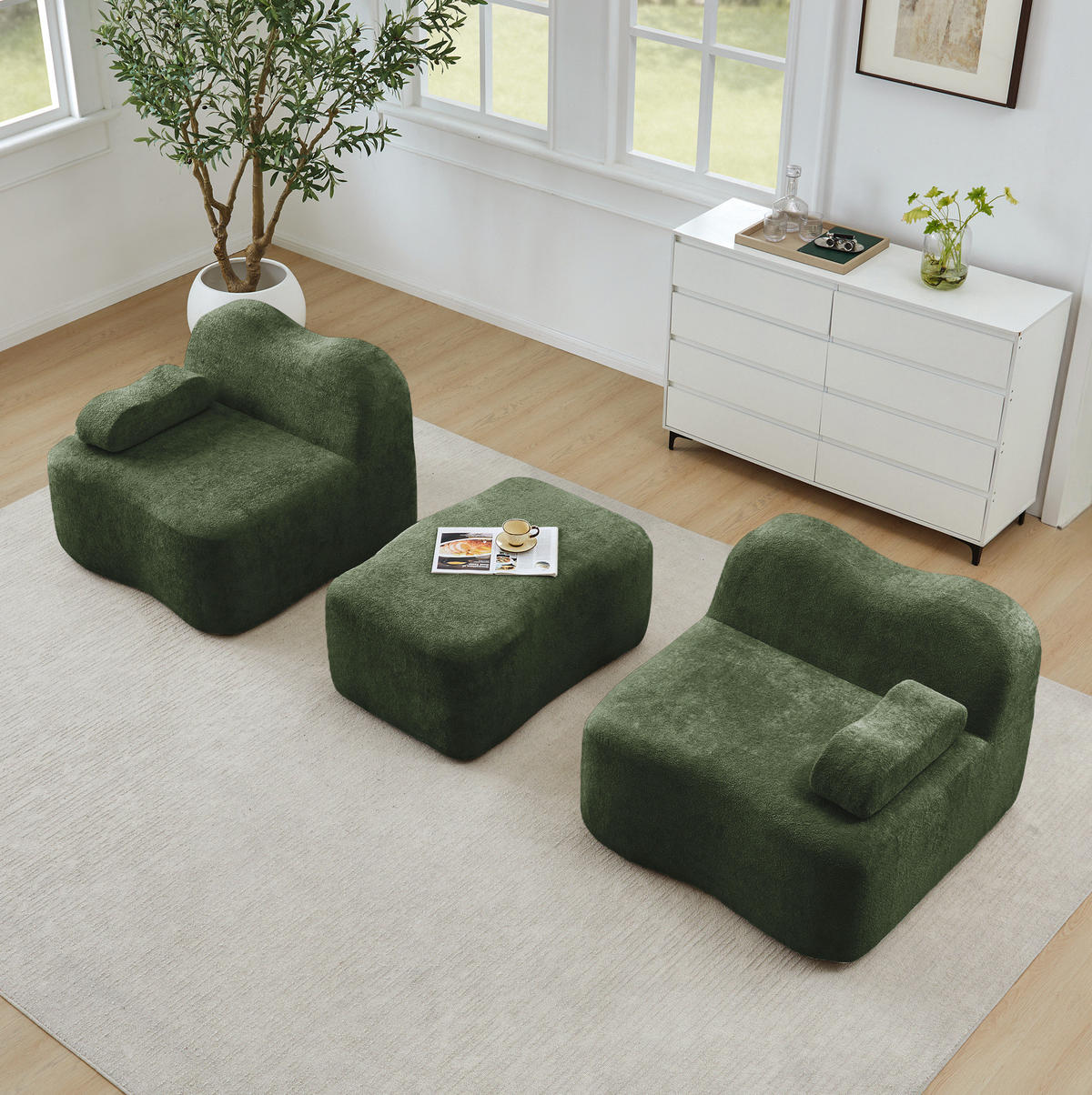 SOFA modular 2-Sitzer mit Ottomane Samt Green - Grün, Textil (167/192cm) - Meubliv