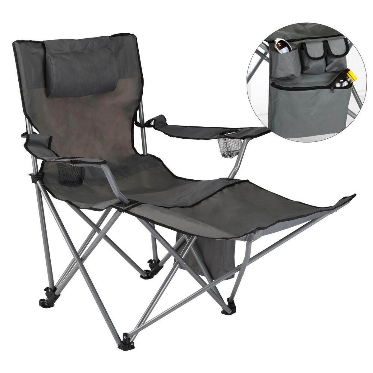 REGIESTUHL aus Stahl mit Beinablage mit Kühl- und Aufbewahrungstasche - Transparent, Metall (118/88/60cm) - Haushalt International