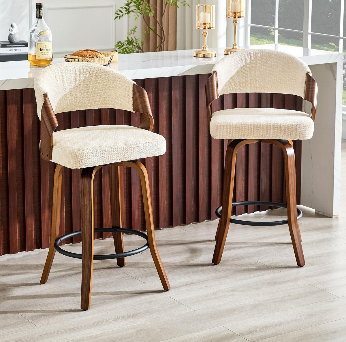 BARHOCKER 2er-Set mit Rückenlehne und Metallfuß Weiß - Weiß, Holz (42/95/51cm) - MIVRAY