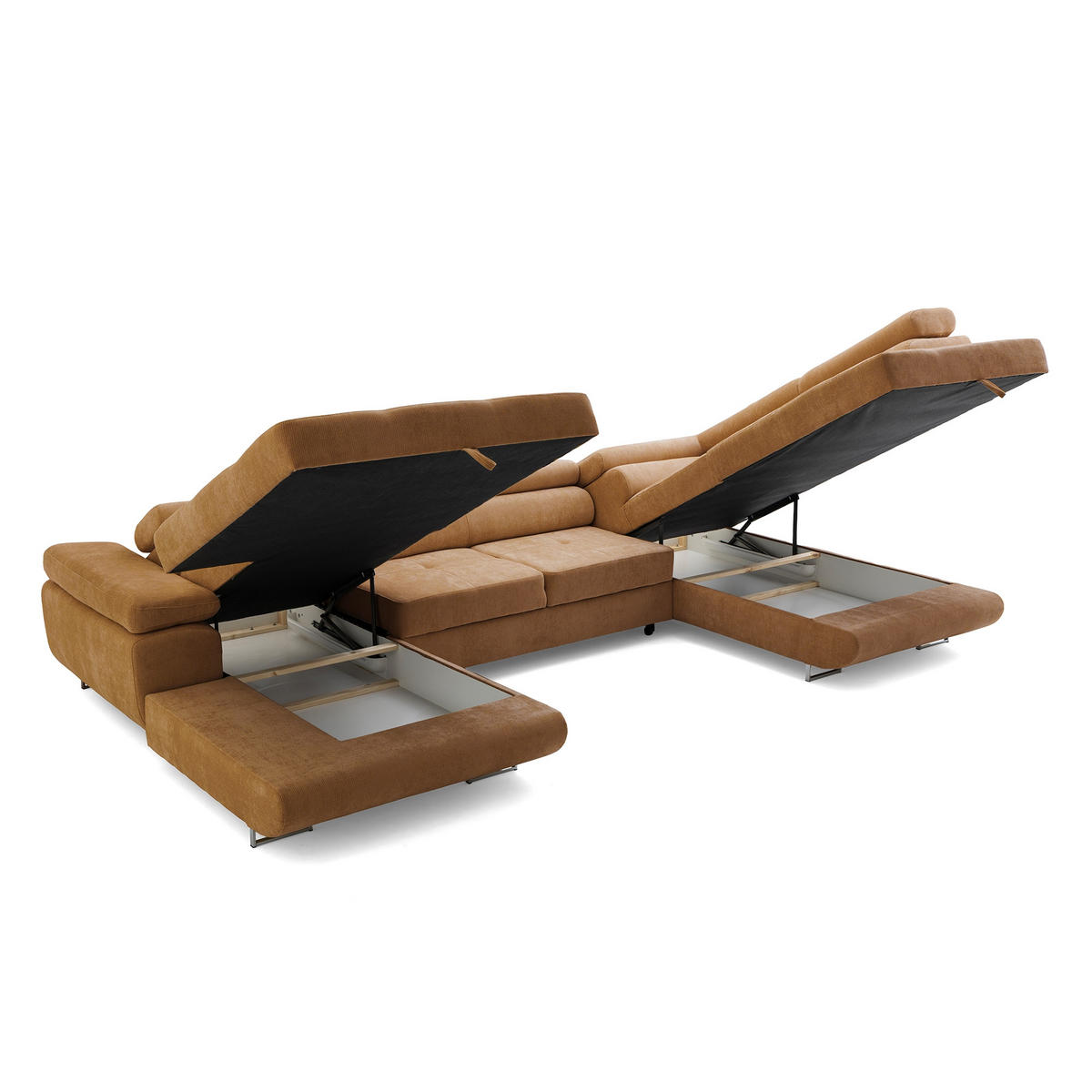 ECKSOFA U-Form WILD U Rechts mit Schlaffunktion 130x260 Chenille Braun - Silberfarben/Braun, Holz/Textil (203/90/350cm) - Muffo