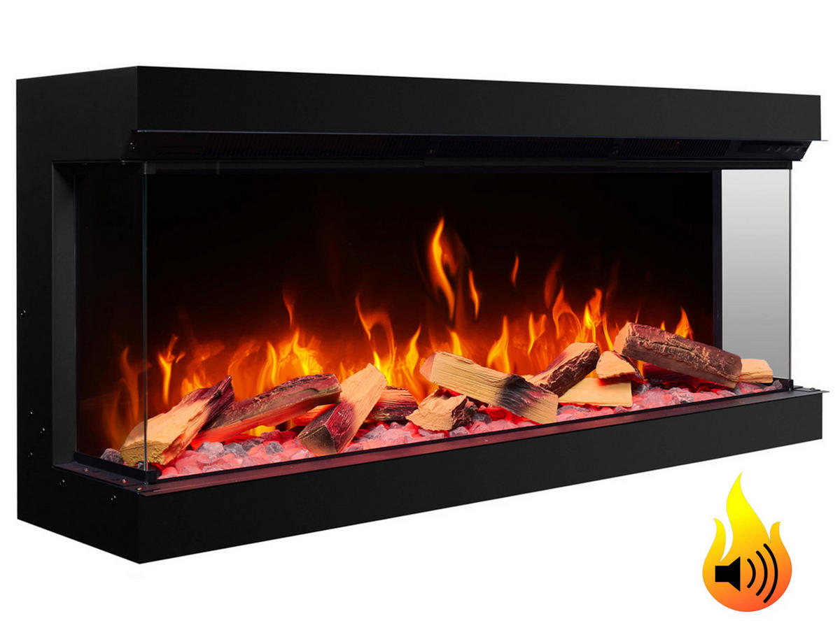 EINBAU-ELEKTROKAMINEINSATZ AF50TS – dreiseitig, Breite 125 cm, 3D-Flammeneffekt, Heizfunktion, WLAN - Schwarz, Glas/Metall (125/55.5/32cm) - ArtiFlame