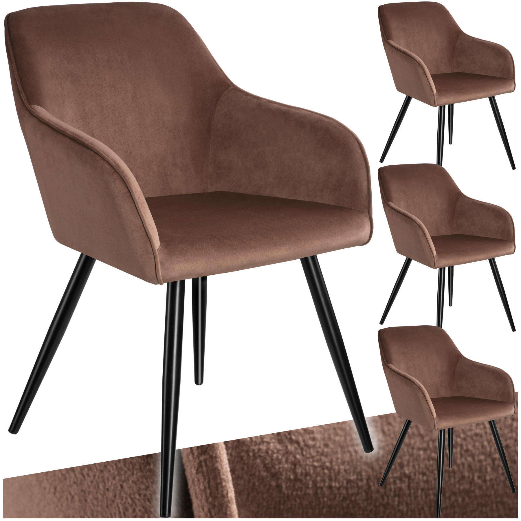 ESSZIMMERSTUHL 4er Set Marilyn,58 x 62 x 82 cm,braun/schwarz - Schwarz/Braun, Textil (58/82/62cm) - tectake