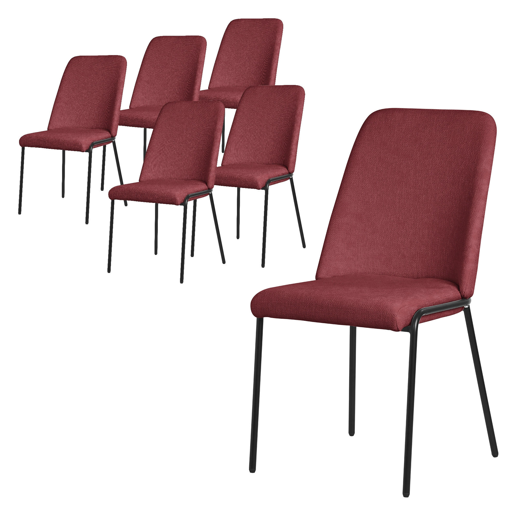 ML-DESIGN JÍDELNÍ ŽIDLE, sada 6 ks, červená, s látkovým potahem