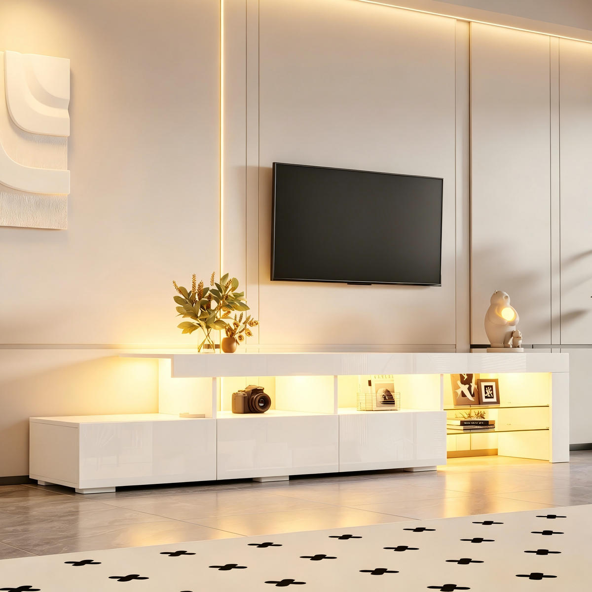 TV-SCHRANK LED Hochglanz 3 Schubladen 180cm Weiß - Weiß, Holzwerkstoff (180/45/35cm) - FLIEKS