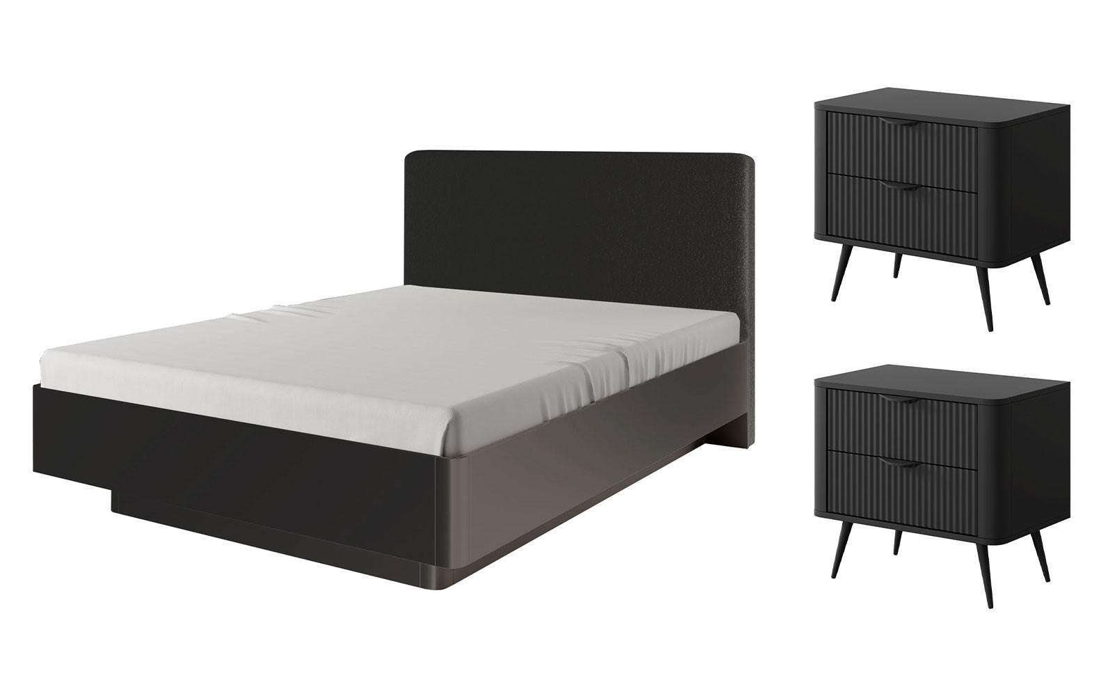 SCHLAFZIMMER-SET Lante schwarz 3-teilig ohne Lattenrahmen - Schwarz, Holz/Holzwerkstoff (160/200cm) - Feldmann-Wohnen