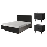 SCHLAFZIMMER-SET Lante schwarz 3-teilig ohne Lattenrahmen - Schwarz, Holz/Holzwerkstoff (160/200cm) - Feldmann-Wohnen