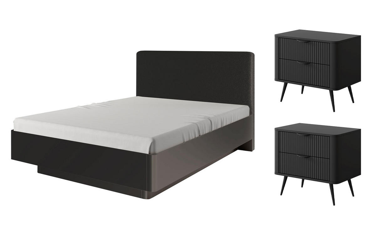 SCHLAFZIMMER-SET Lante schwarz 3-teilig ohne Lattenrahmen - Schwarz, Holz/Holzwerkstoff (160/200cm) - Feldmann-Wohnen