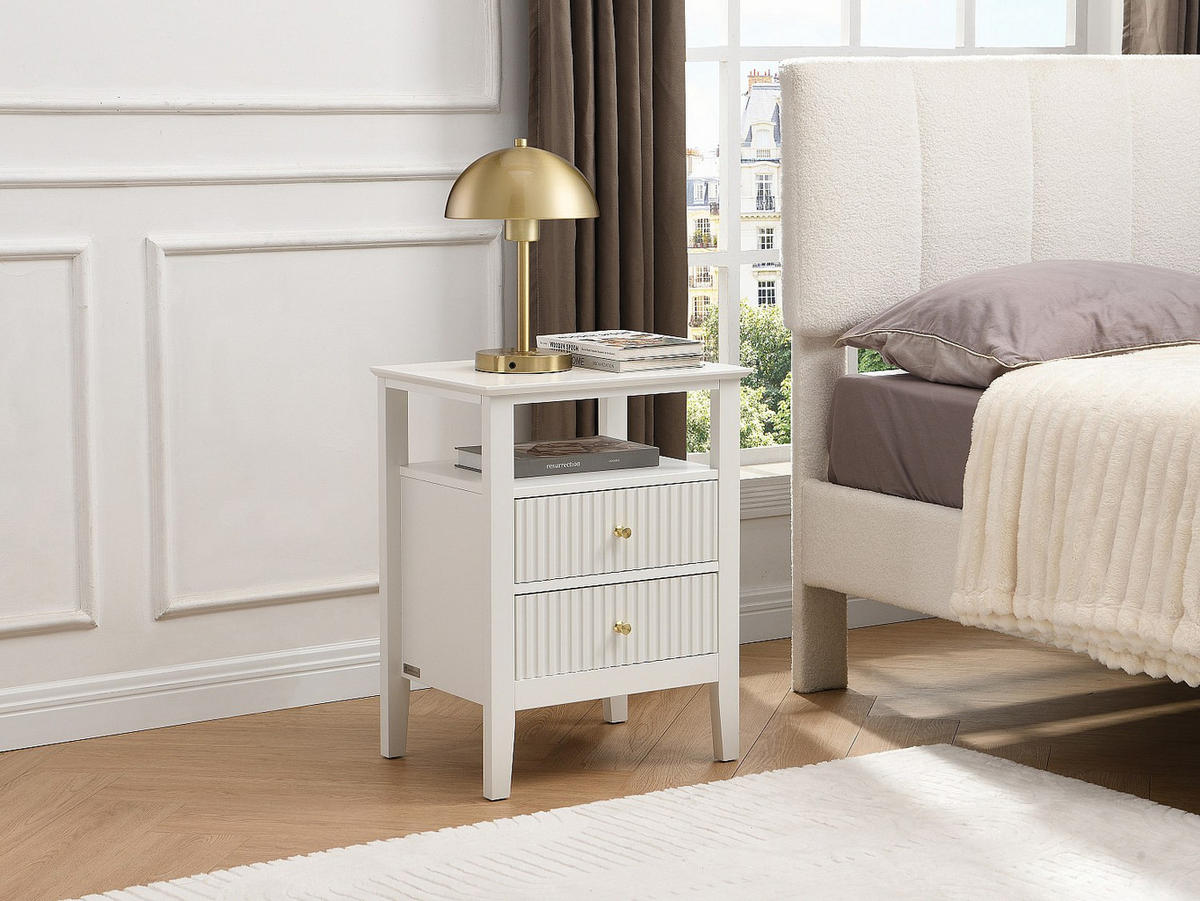 NACHTTISCH 2 Schubladen & 1 Ablage – MDF – Weiß – NIRIVA - Weiß, Holz (48/62/35cm) - Vente-Unique