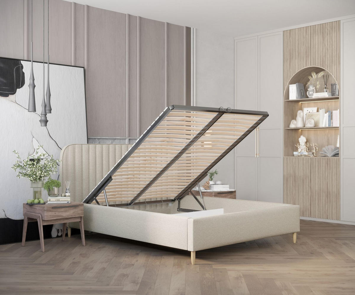 POLSTERBETT Noto Beige 120/200 cm im Webstoff - Beige/Naturfarben, Holz/Holzwerkstoff (120/200cm) - Maison de Reve