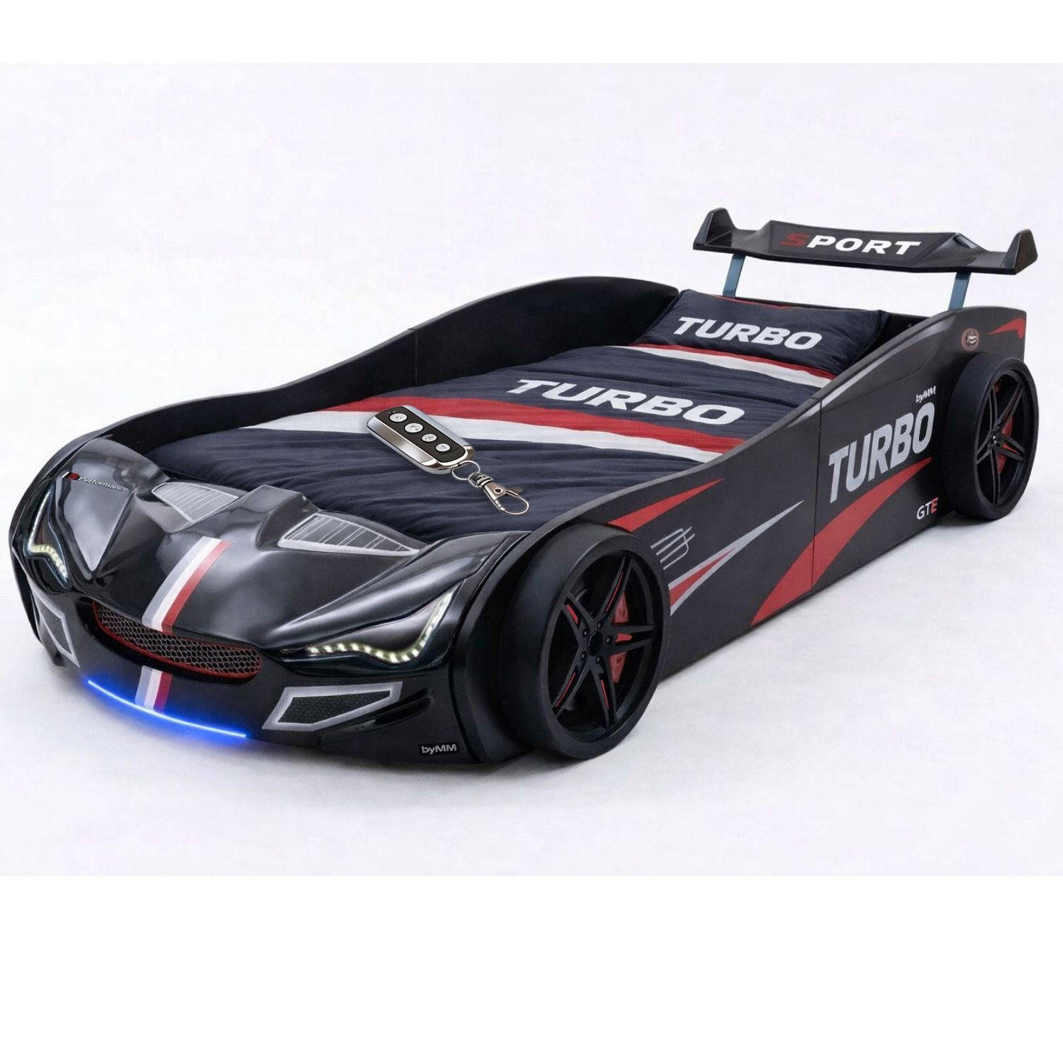 AUTOBETT GTE mit Rollrost, Licht und Sound Farbe Schwarz - Schwarz, Holzwerkstoff (90/200cm) - Coemo