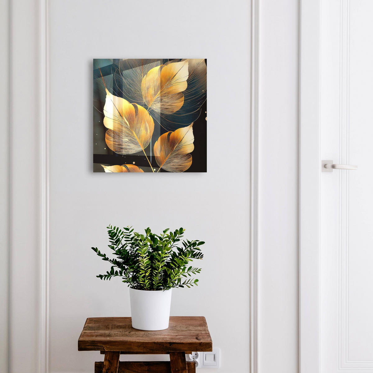 SCHLÜSSELBOX Schwarz 30x30 cm- Türöffnung nach rechts - Blätter der Eleganz - Gelb, Metall (30/30/5cm) - TULUP