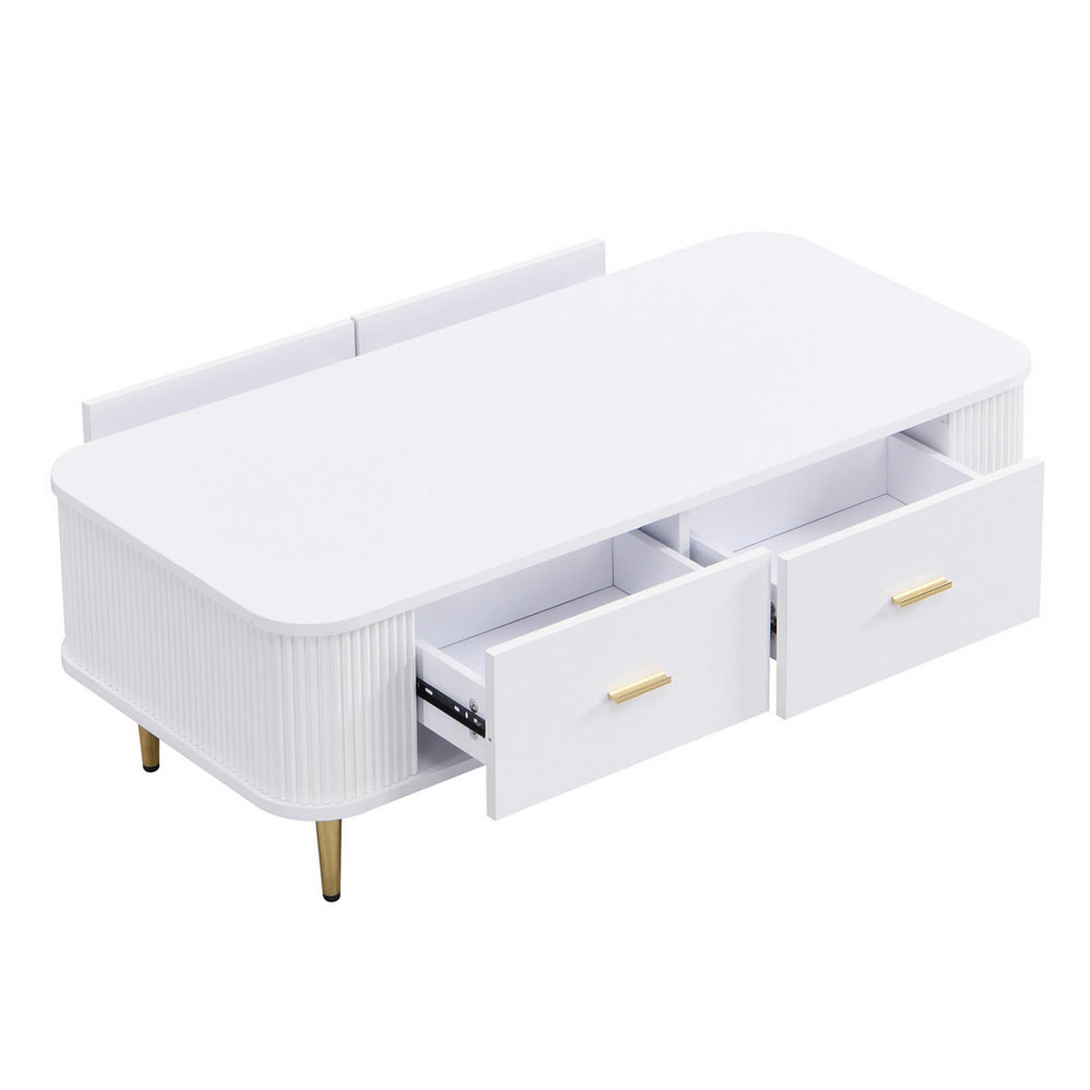 COUCHTISCH Gold Griffe Beine Geschwungene Ecken Wellenseiten Schubladen - Weiß, Holz (57.15/38.1/27.94cm) - FLIEKS