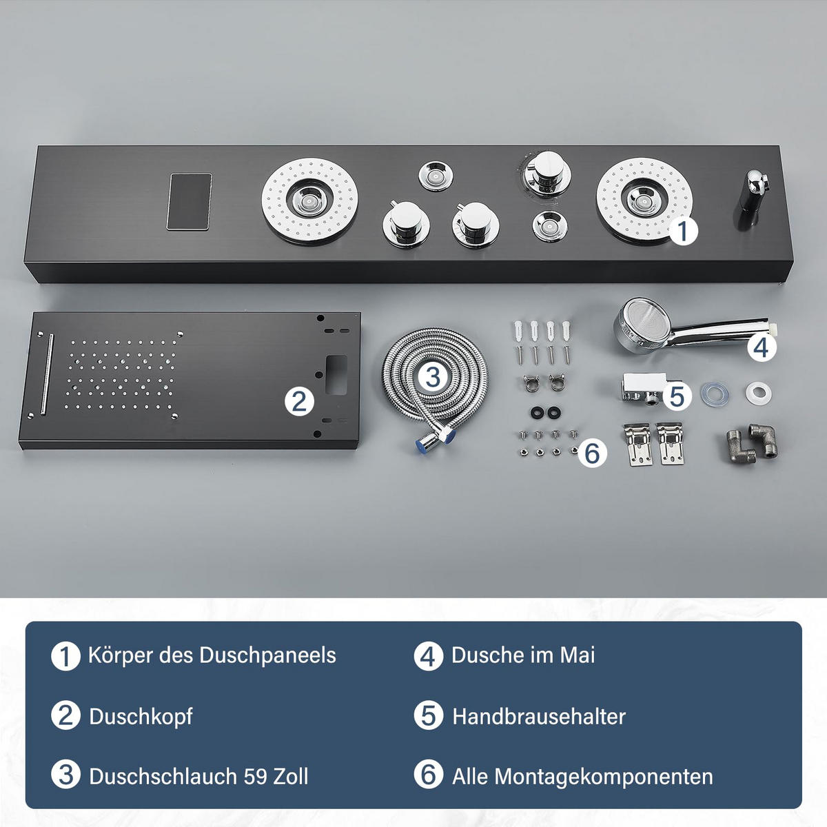 ÜBERKOPFBRAUSESET Schwarz Edelstahl 304 LED Temperaturanzeige - Schwarz, Metall (20/122/46cm) - Kaket