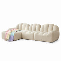 MODULARES Ecksofa mit Ottoman, Granuliertem Fleece, Beige-Weiß 288x165x79 cm, als 3-Sitzer stellbar - Creme, Textil (165/288cm) - IVMEU