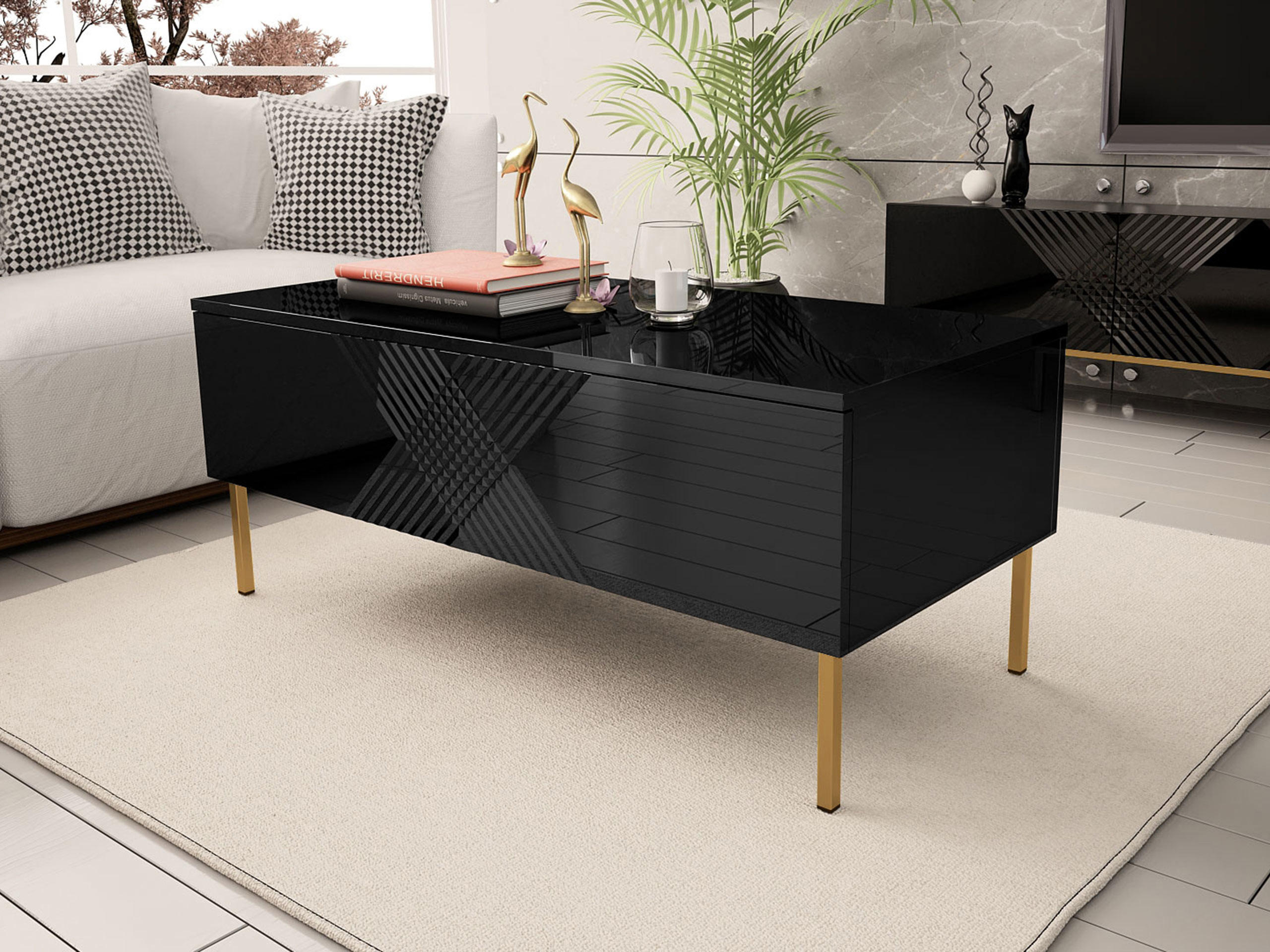 COUCHTISCH Exito 120 - Goldfarben/Schwarz, Holzwerkstoff/Metall (55/120/49cm) - MIRJAN24