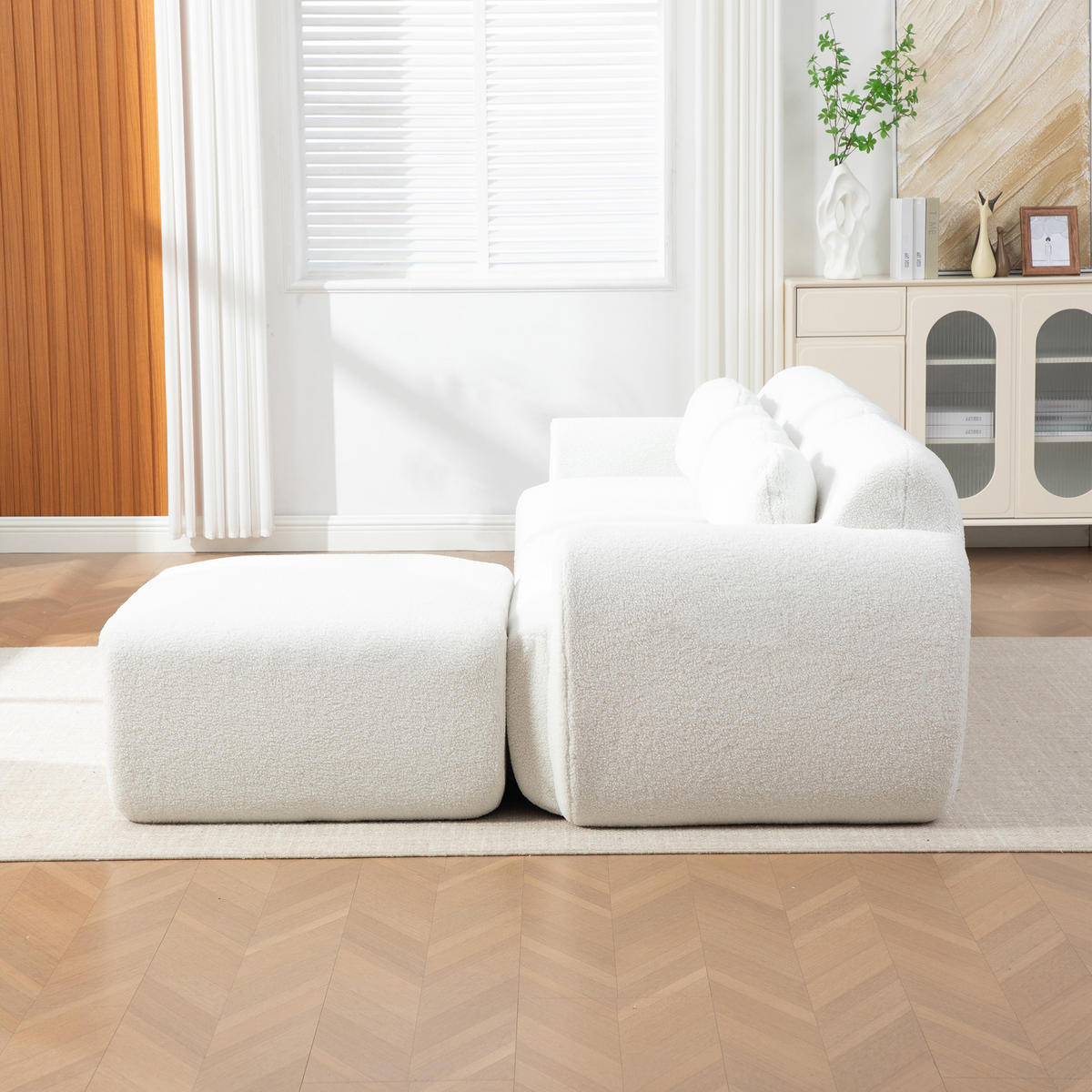 ECKSOFA Chenille Elfenbein ohne Montage - Beige, Textil (271/177cm) - WISHDOR