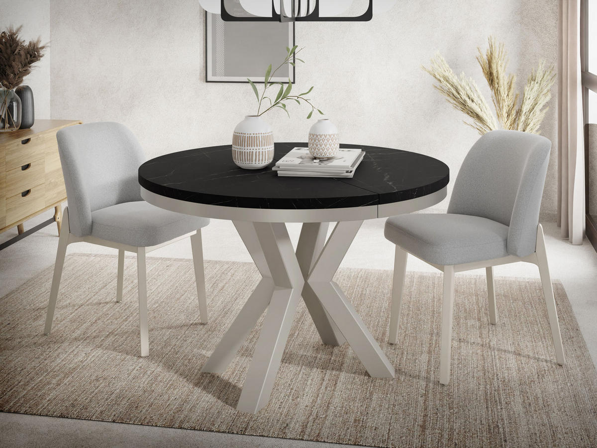 ESSTISCH Clara Grau-Beige runder ausziehbarer, Marmor Schwarz 100-180/100/76 cm - Anthrazit/Grau, Holzwerkstoff/Metall (100/100/76cm) - WFL GROUP