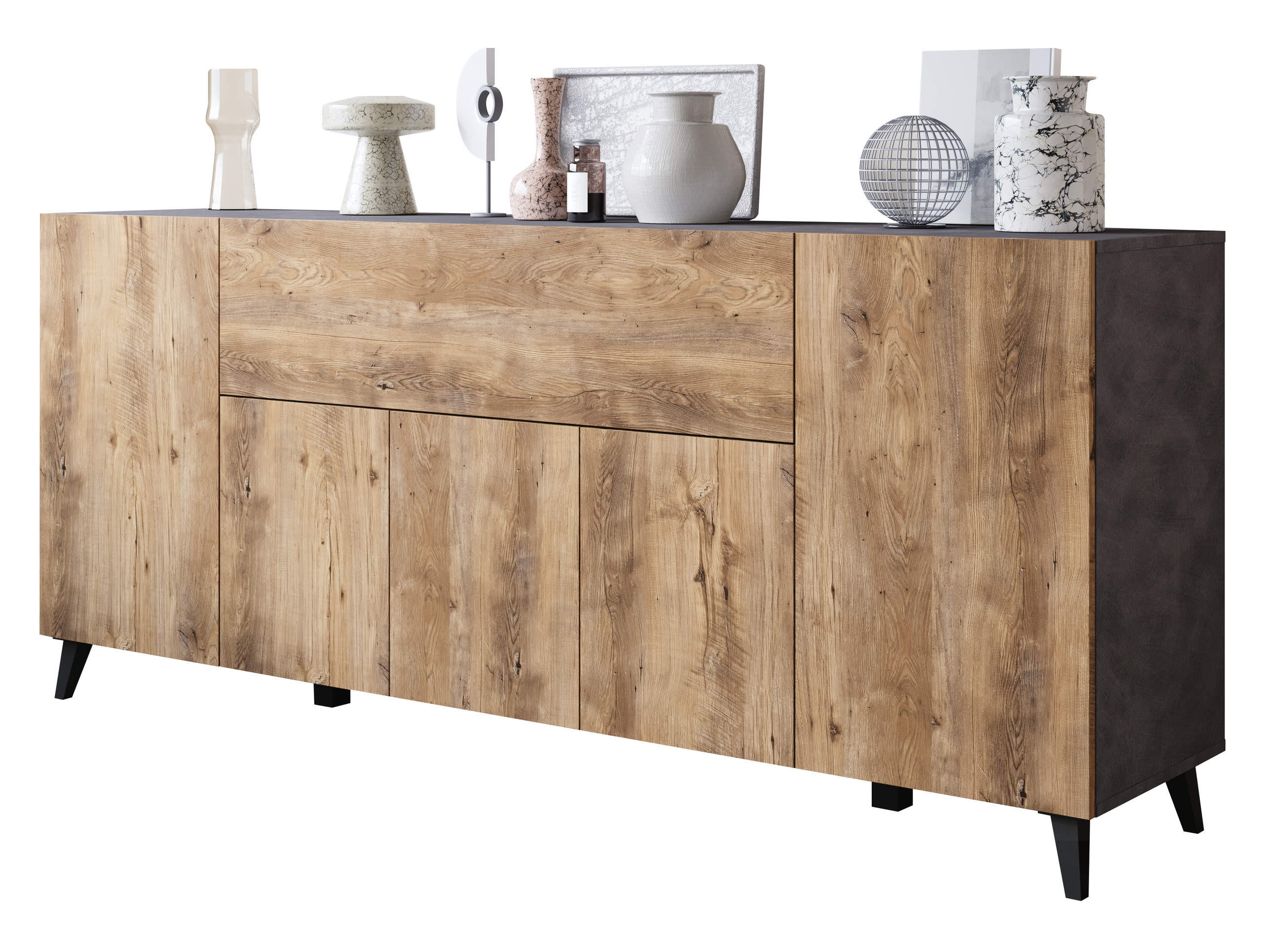 SIDEBOARD Phuket 180 - Schwarz/Braun, Holzwerkstoff/Kunststoff (180/76/38cm) - MIRJAN24
