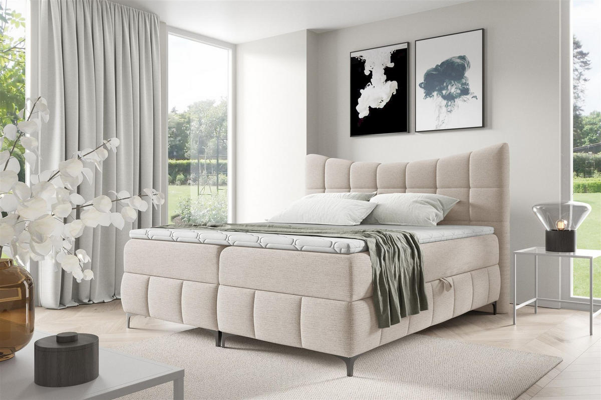 BOXBETT Charles In Aragon - Weiß, Holzwerkstoff/Textil (120/200cm) - Fun Möbel