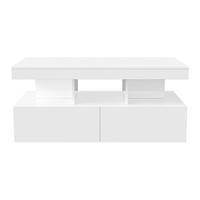 COUCHTISCH in Hochglanz-Weiß mit LED-Beleuchtung und 2 Schubladen - Weiß, Holzwerkstoff (104/53/46cm) - DELFA
