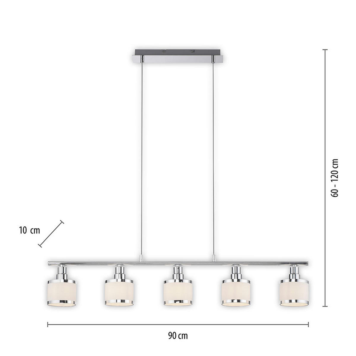 PENDELLEUCHTE Eisen Chrom, höhenverstellbar, 90 cm - Silberfarben, Metall (90/10/120cm)