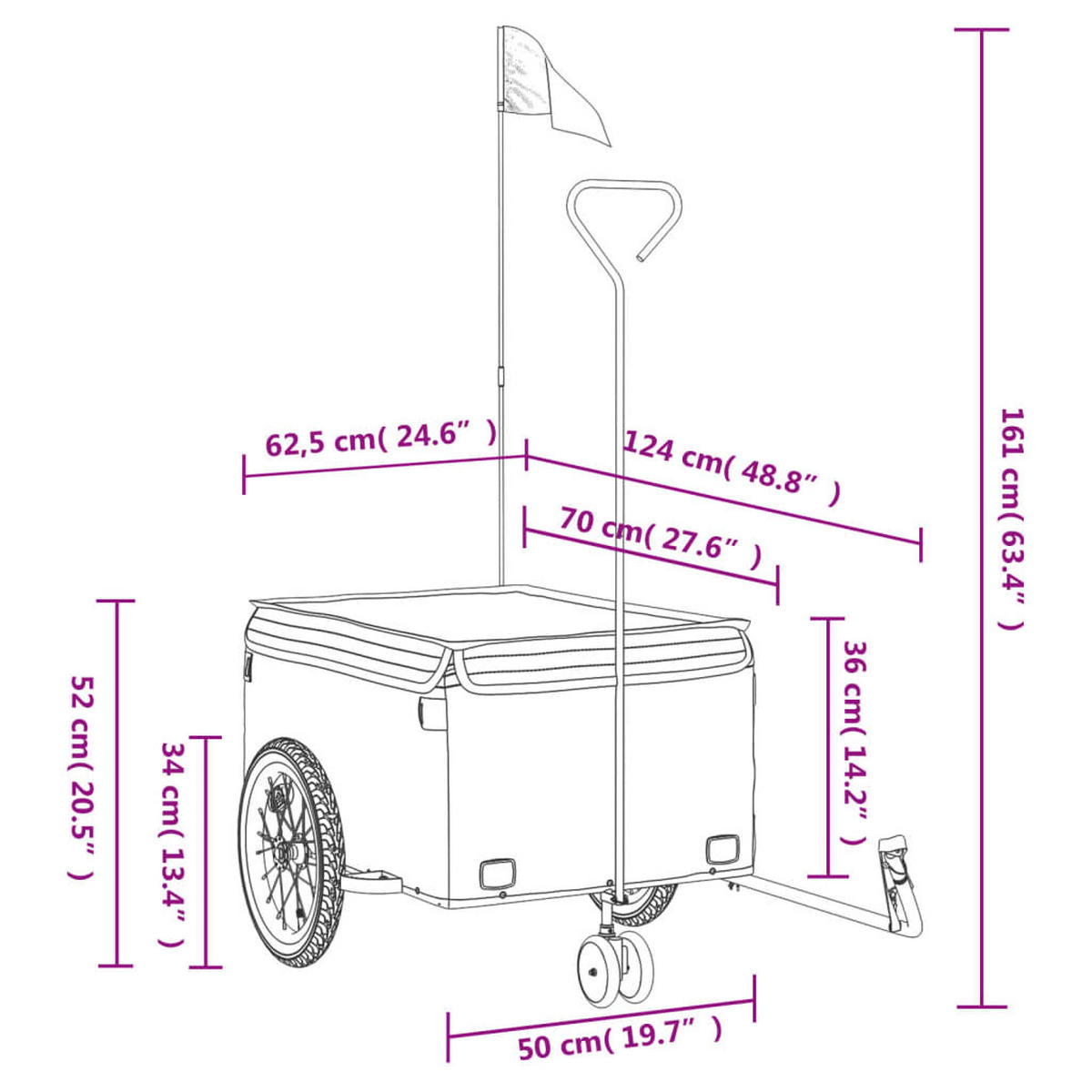 FAHRRADANHÄNGER Schwarz Und Blau 45 Kg Eisen - Blau, Metall (62.5/52/124cm) - vidaXL