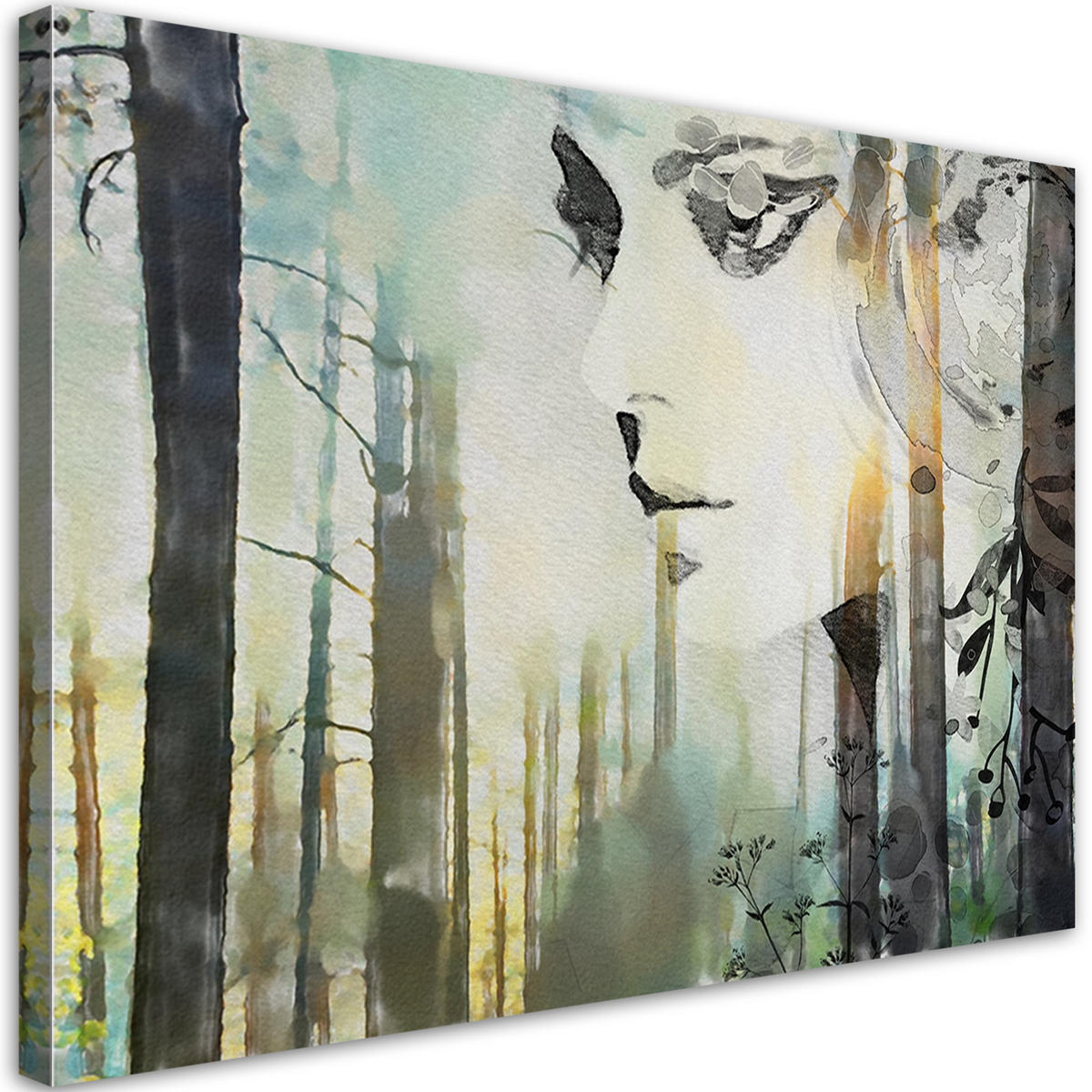 WANDBILD frau abstrakt gesicht - Grün, Textil (60/40cm) - Feeby