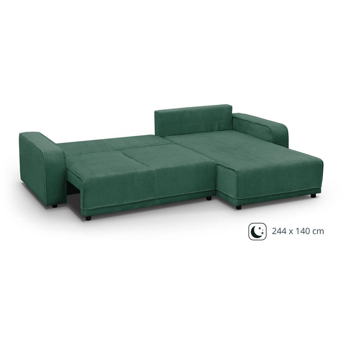 ECKSCHLAFSOFA Primo L dunkelgrün - Dunkelgrün/Schwarz, Textil (290/185cm) - Beautysofa