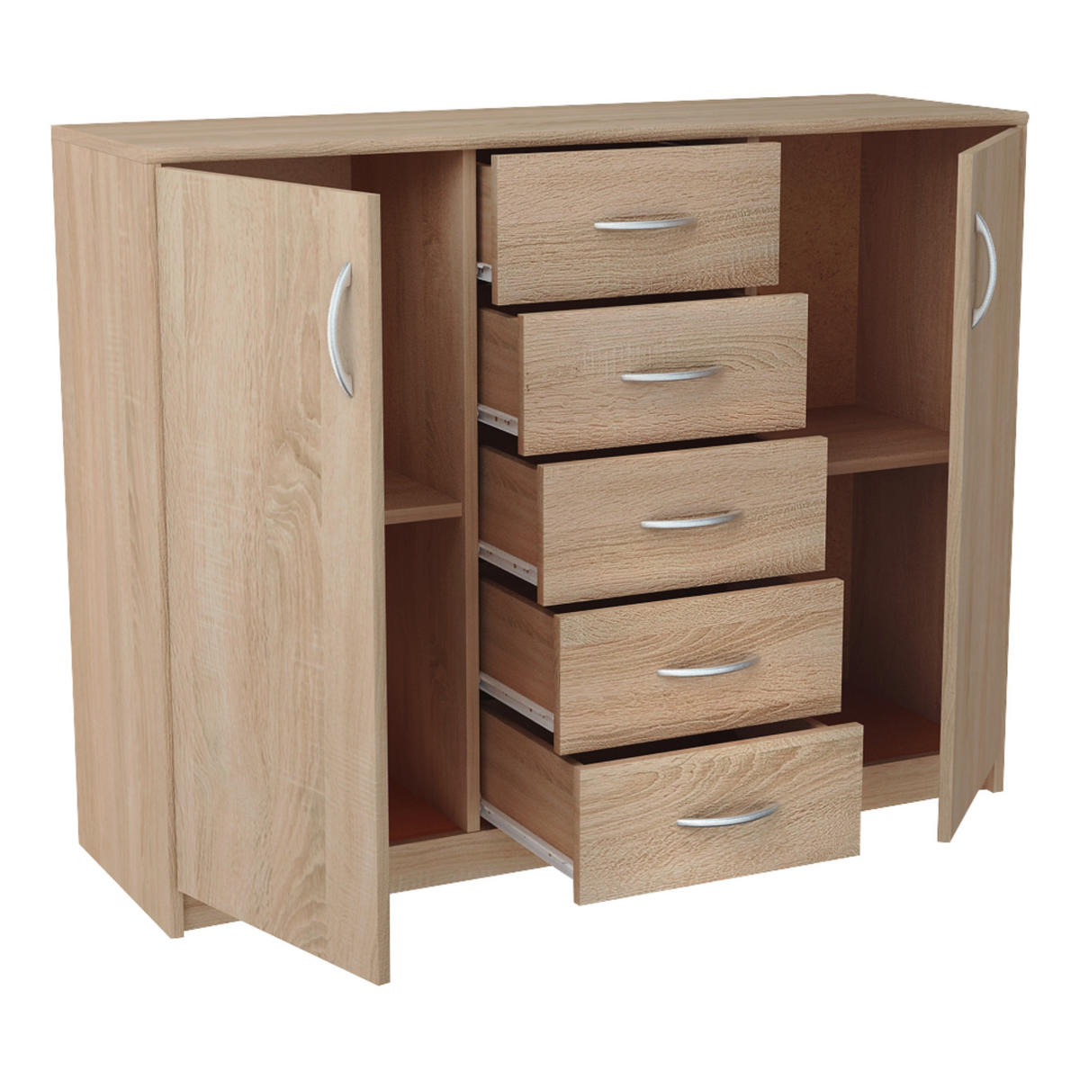 KOMMODE mit 5 Schubladen und 2 Türen in sonoma - Hellbraun, Holzwerkstoff (110/85/35cm) - Home Collective