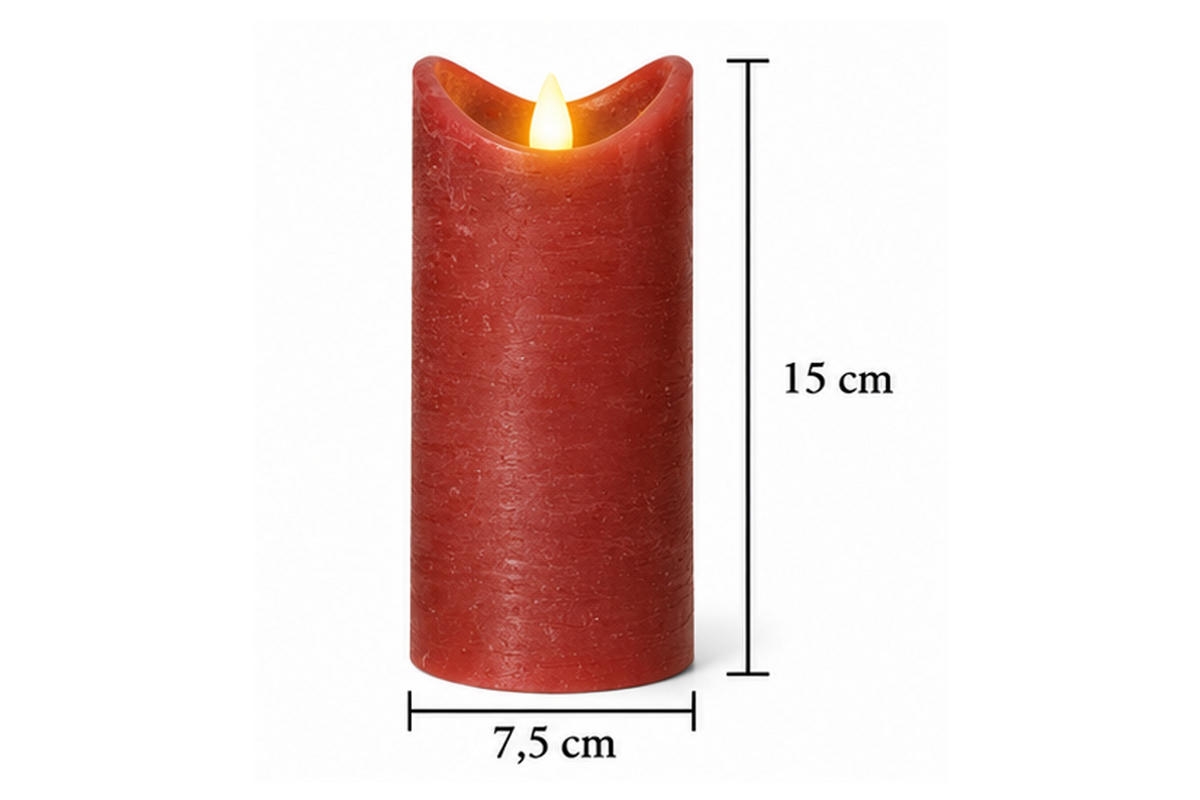 LED-KERZE Ø7,5x15 cm, Rot - Rot, Naturmaterialien (7.5/7.5/15cm) - dasmöbelwerk