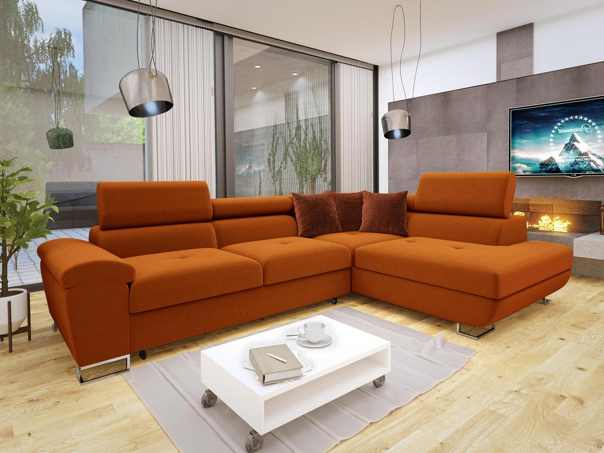 ECKSOFA Cotere Premium, Seite: Rechts - Orange, Holz/Textil (270/202cm) - MIRJAN24