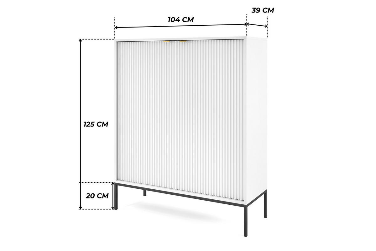 WEISSE Moderne Geriffelte Hochkommode KIOTO KW2D (Schwarzes Gestell, Soft-Close Türen) - Goldfarben/Schwarz, Holz/Holzwerkstoff (104/125/39cm) - Ravio