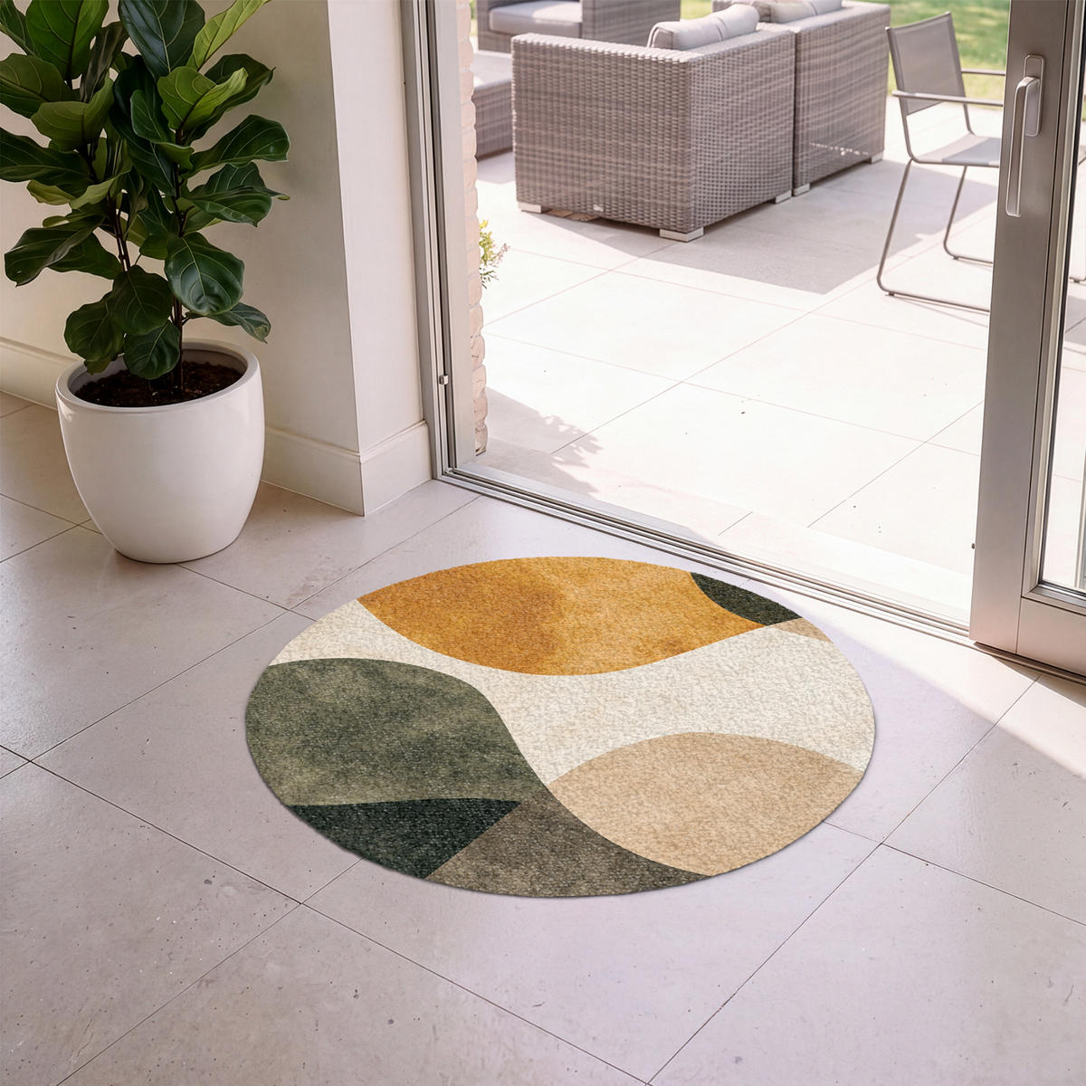 ROHOŽKA Tvary - okrově žlutá - abstraktní 90x90 cm - různobarevná, textil/umělá hmota (90/0.4cm) - MuchoWow