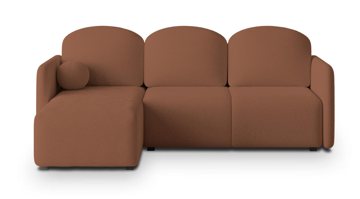 ECKSOFA SUVINO Kupferfarben Boucle-Stoff mit Schlaffunktion - Kupferfarben, Holz (230/143cm) - MASSENO