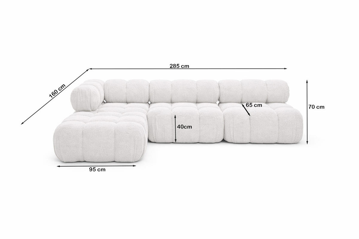 ECKSOFA L-Form Modulare, Bouclé-Stoff Abriamo, Ecru, Links, Selia - Ecru, Holz (285/160cm) - Kaiser Möbel