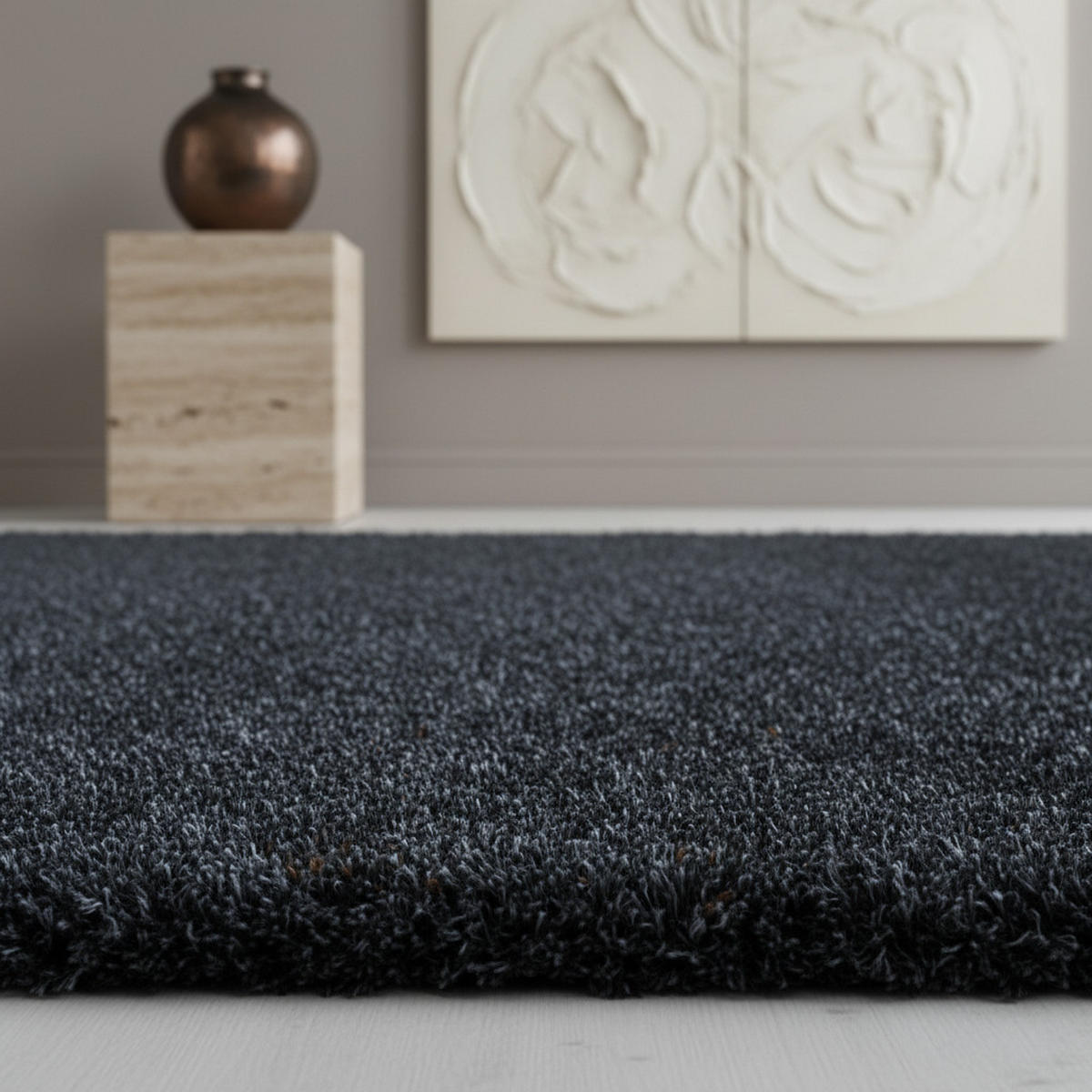 HOCHFLORTEPPICH Shaggy Uni Kuschelig Waschbar Wohnzimmer Anthrazit 140x200 cm – SALZACH - Anthrazit, Textil (140/200cm) - KADIMA DESIGN