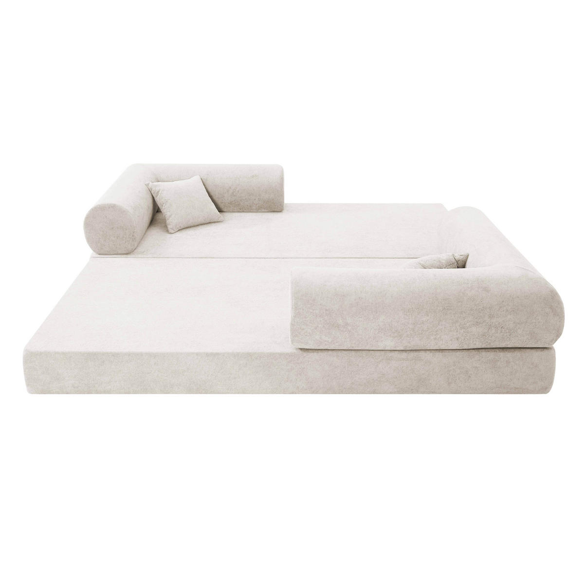 SCHLAFSOFA mit 2 Sitzplätzen, Ekru - Beige/Weiß, Textil (204/67/102cm) - Oviala
