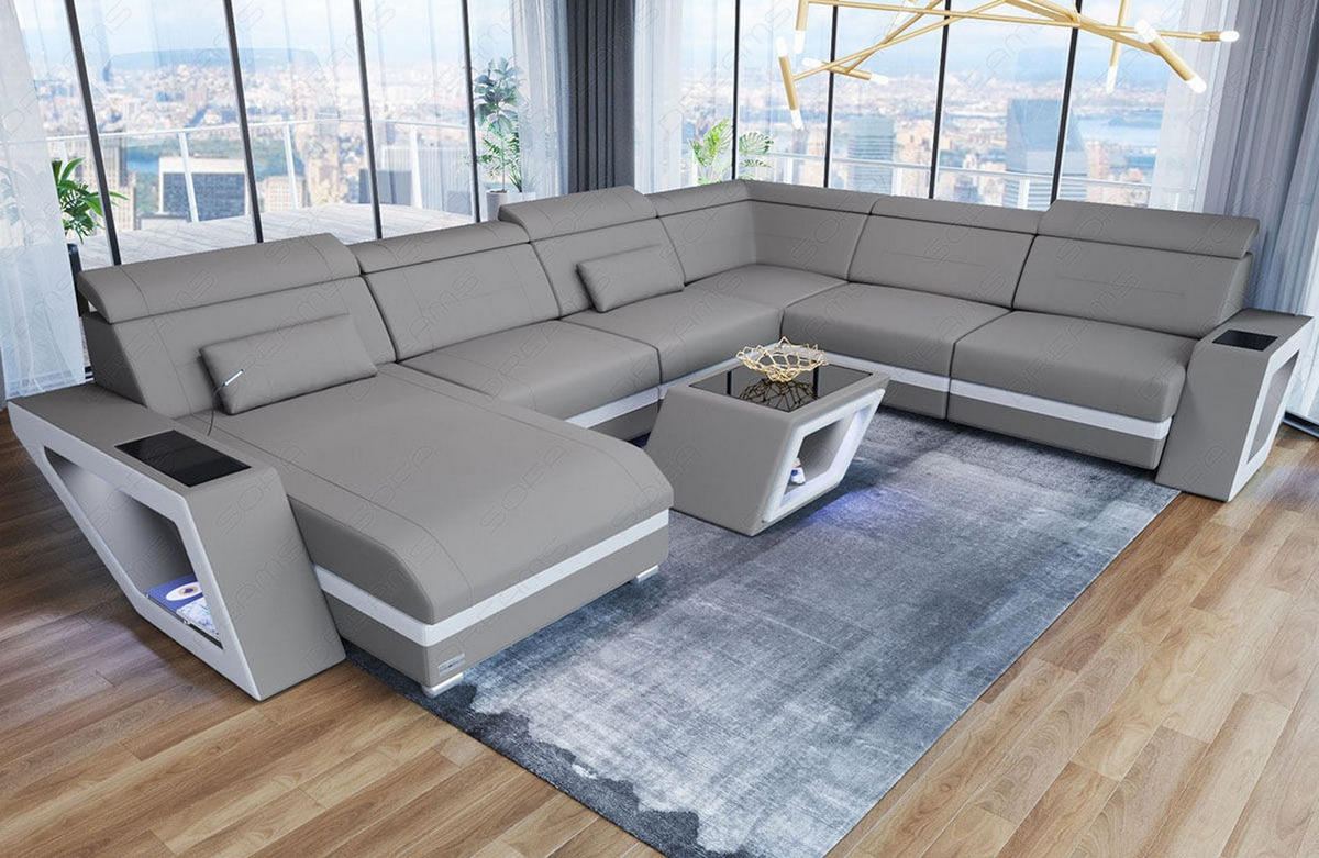 WOHNLANDSCHAFT Catania Hellgrau Weiß Mikrofaserstoff - Hellgrau, Kunststoff (349/89/264cm)