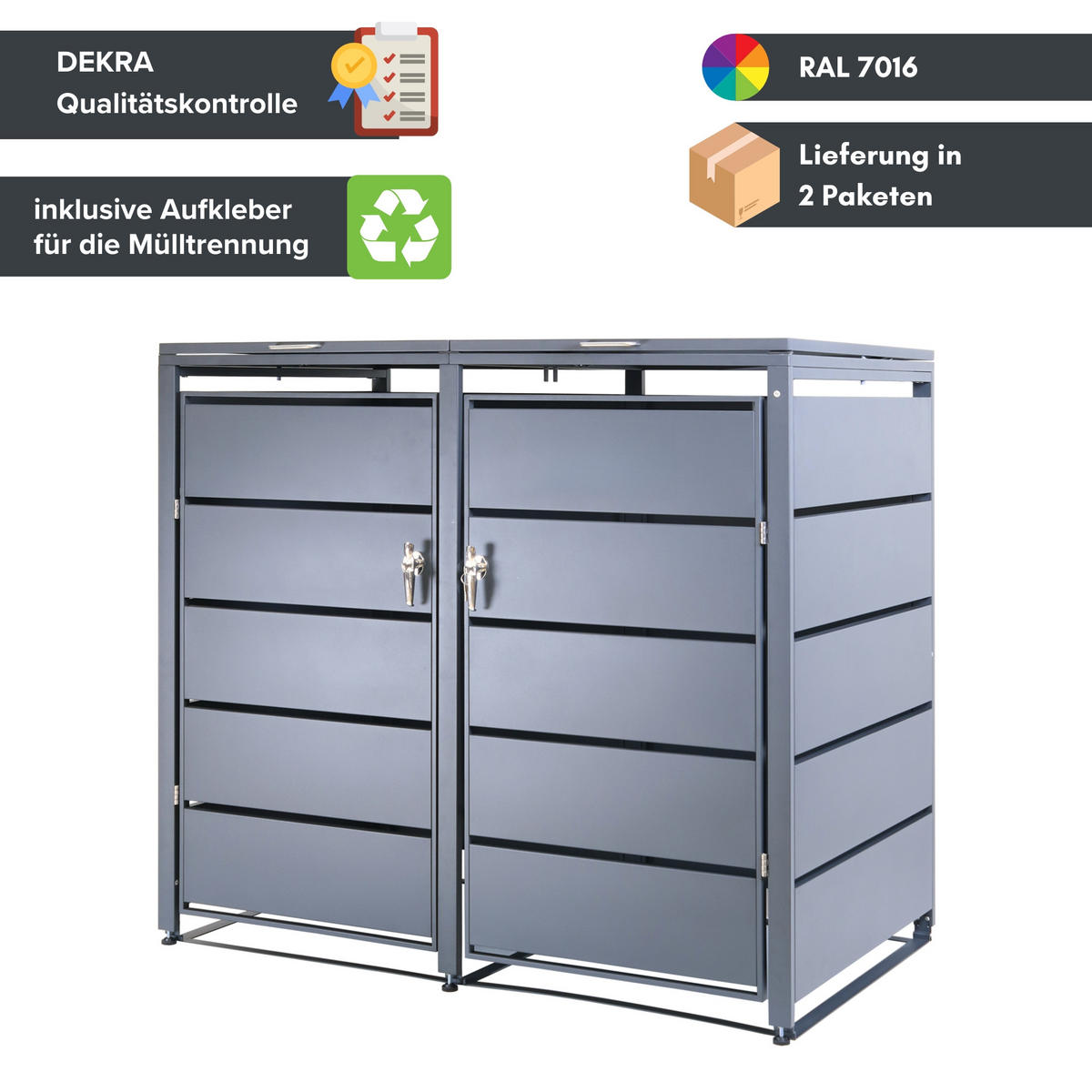 MÜLLTONNENBOX 2er - Anthrazit, Metall (132/116/80cm)