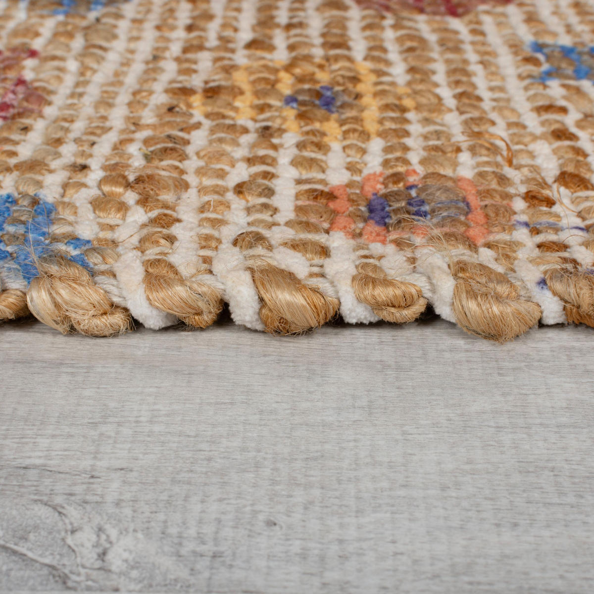 TEPPICH Jute Boho Patchwork, Wohnzimmer Natur-Blau Rechteckig 160x230 - Beige, Textil (160/230cm) - KADIMA DESIGN