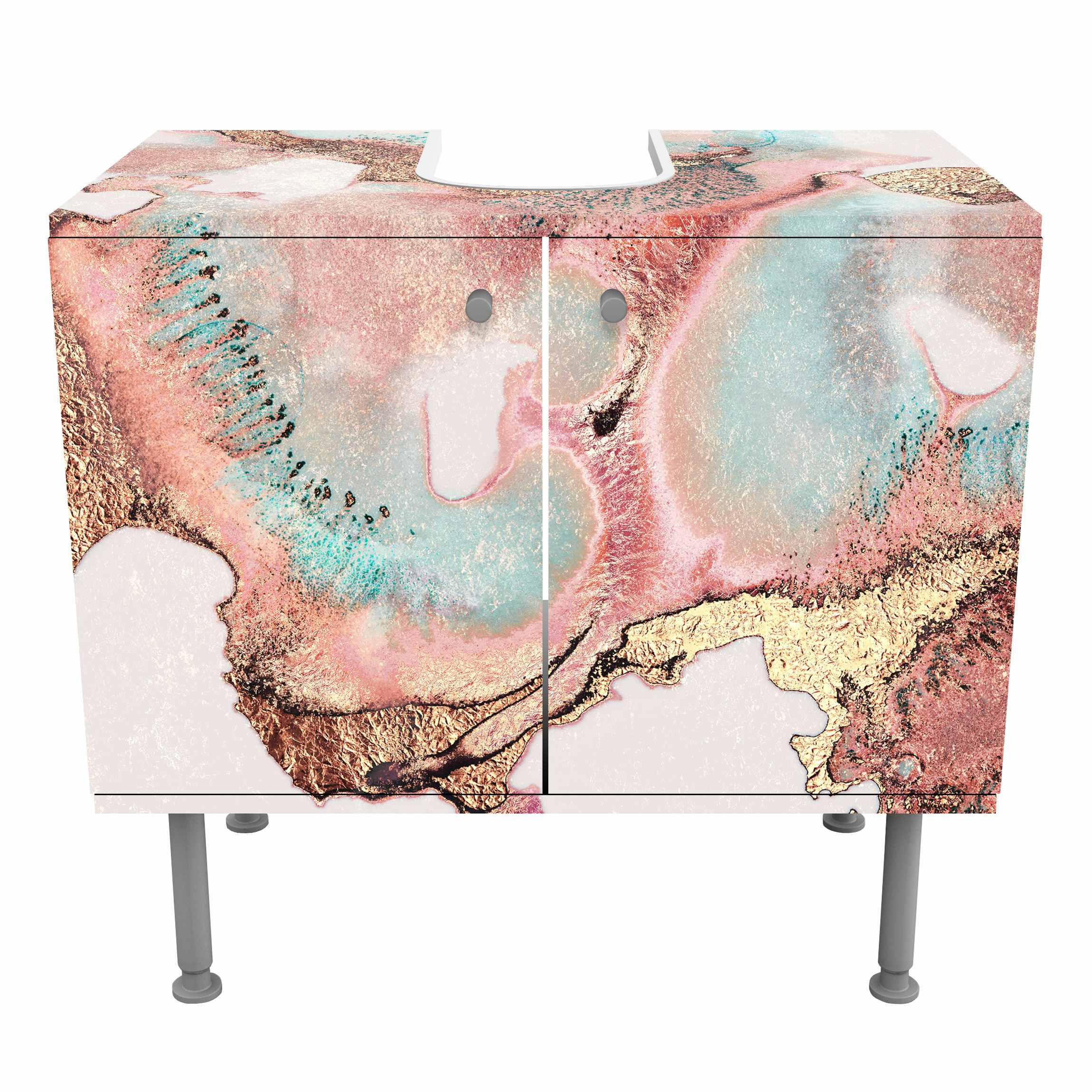WASCHBECKENUNTERSCHRANK Goldenes Aquarell Rosé 60/55/35 cm - Rosa, Holzwerkstoff (60/55/35cm) - Bilderwelten
