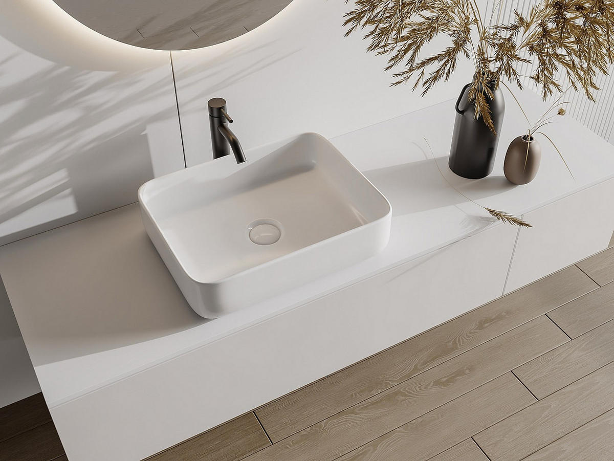 AUFSATZWASCHBECKEN rechteckig aus Keramik – Weiß – 50 x 39 cm – JUNIKO II - Weiß, Keramik (50/13/39cm) - Vente-Unique